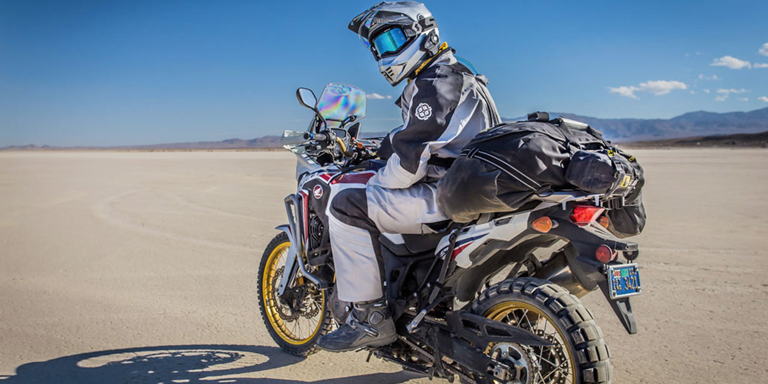 adventure motorcycle rider with luggage