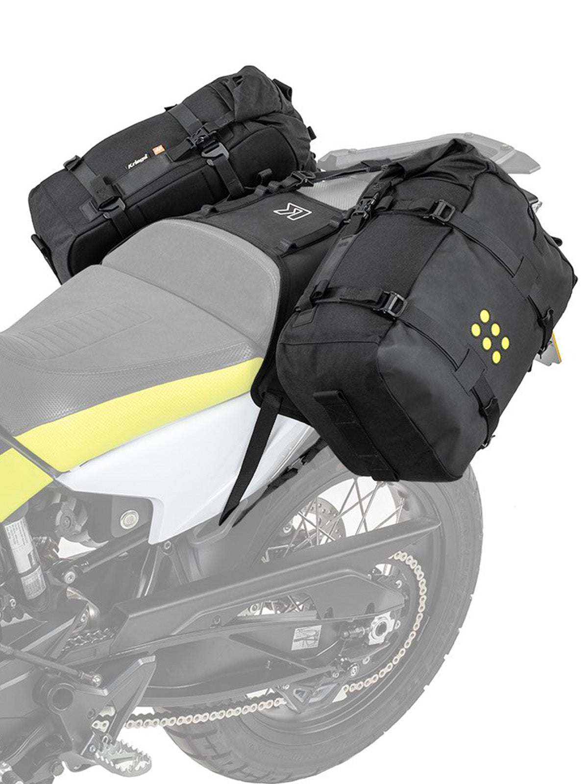 Kriega OS BASE Husqvarna Norden 901 fitted with two os18 adventure packs