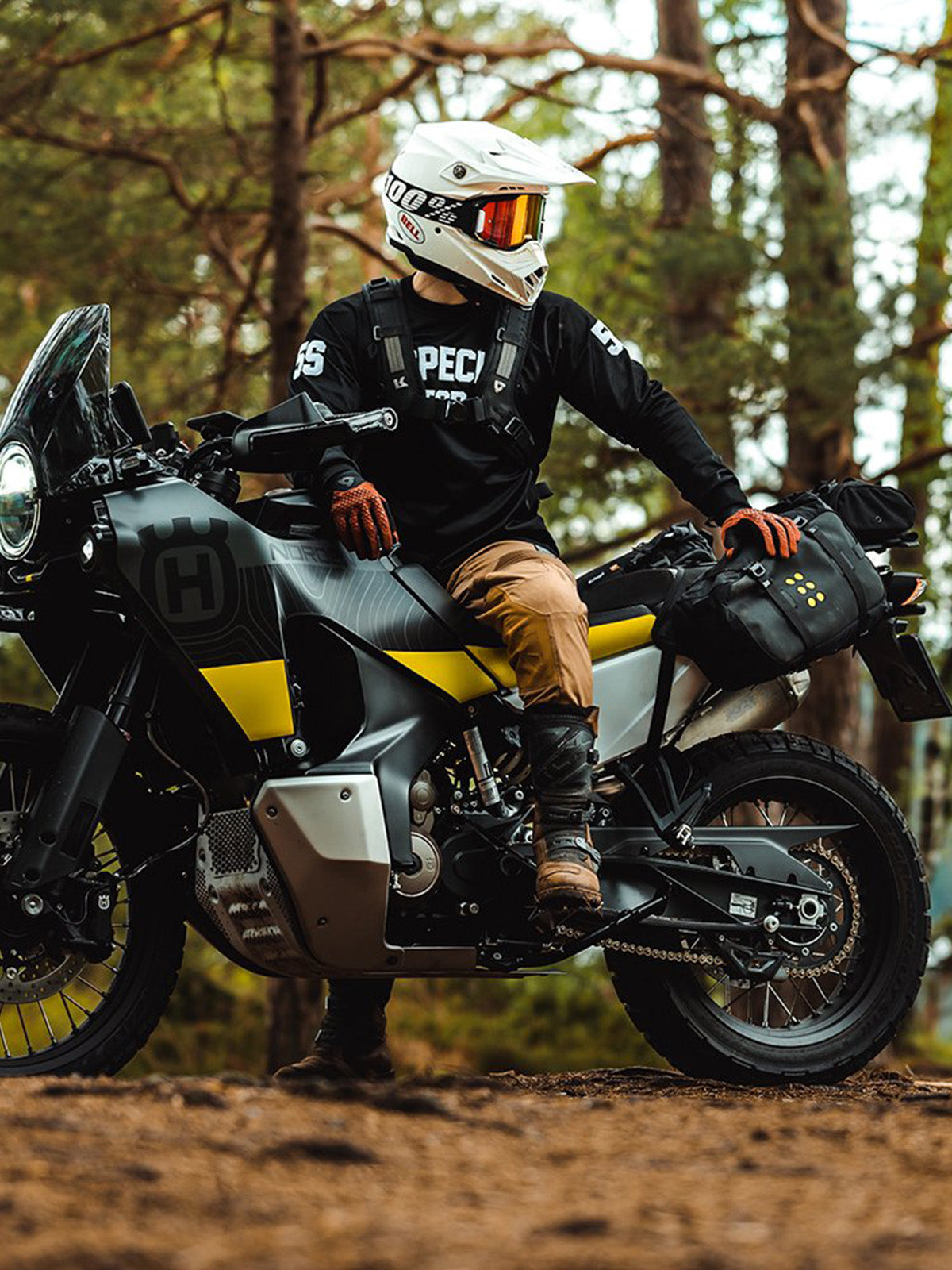 Kriega OS BASE Husqvarna Norden 901 rider sitting on bike