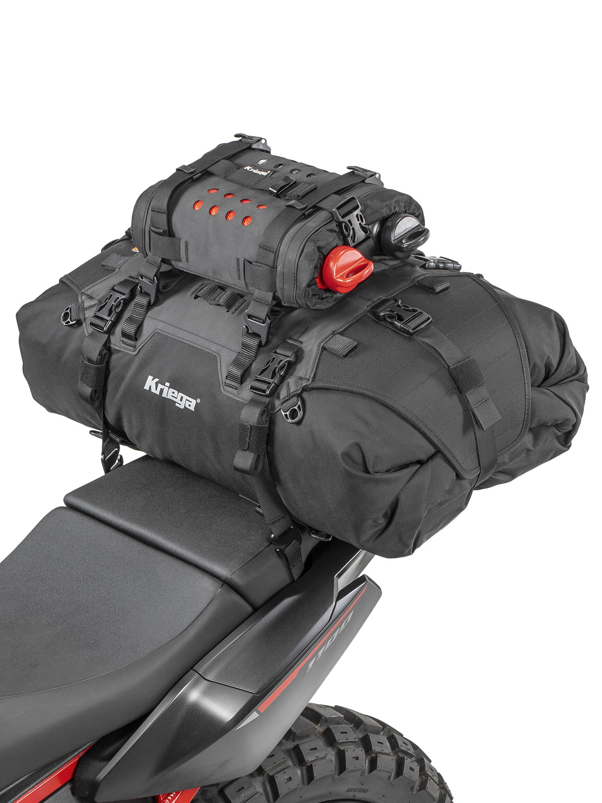 Kriega US40 Drypack Rackpack with bottle system attached
