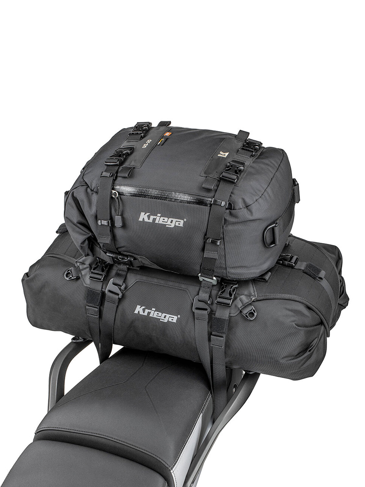 Kriega US40 Drypack Rackpack fitted to rear of motorbike