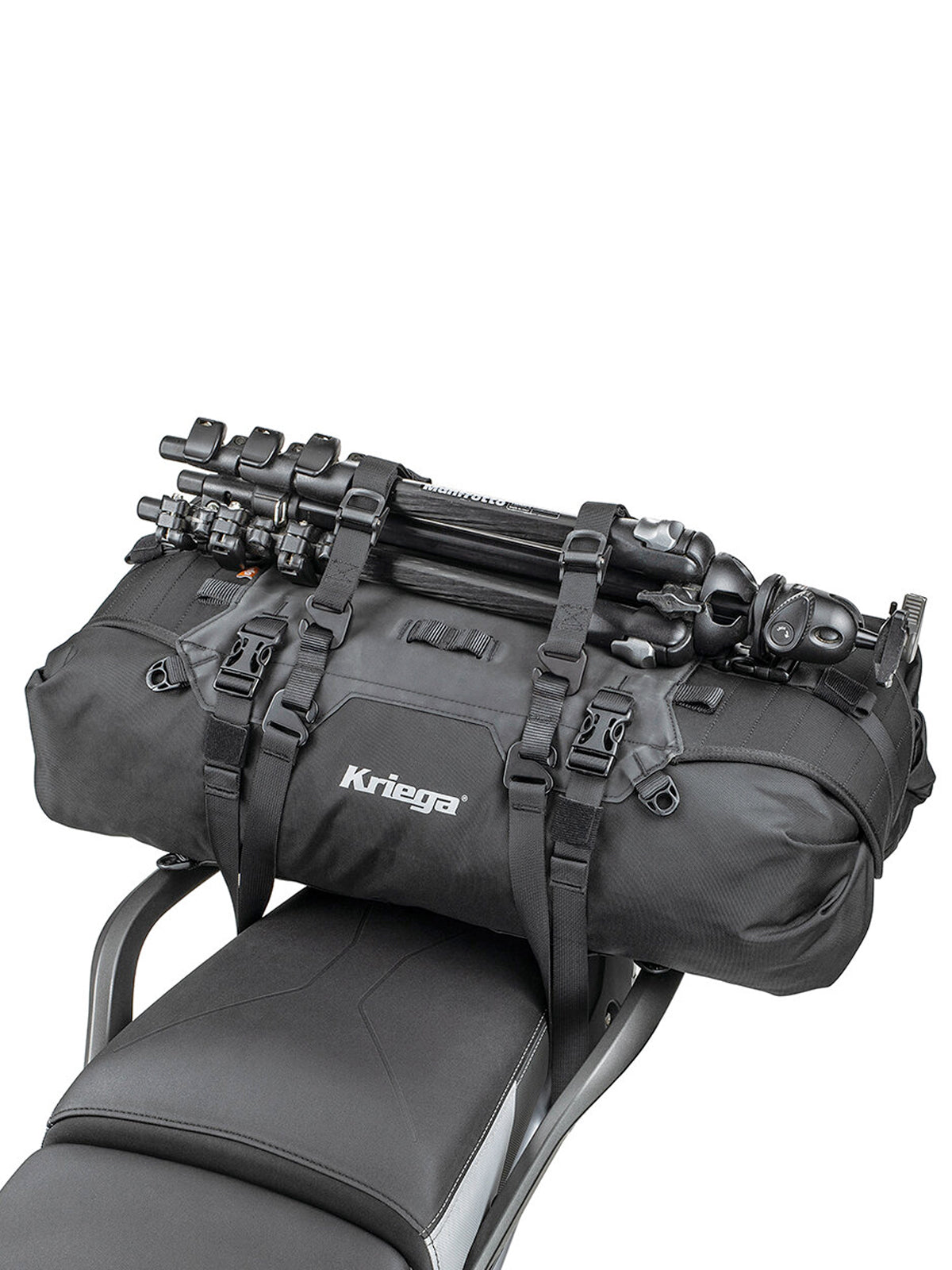 Kriega US40 Drypack Rackpack with camera tripod attached