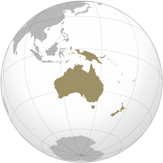 World map showing Australia and Oceania