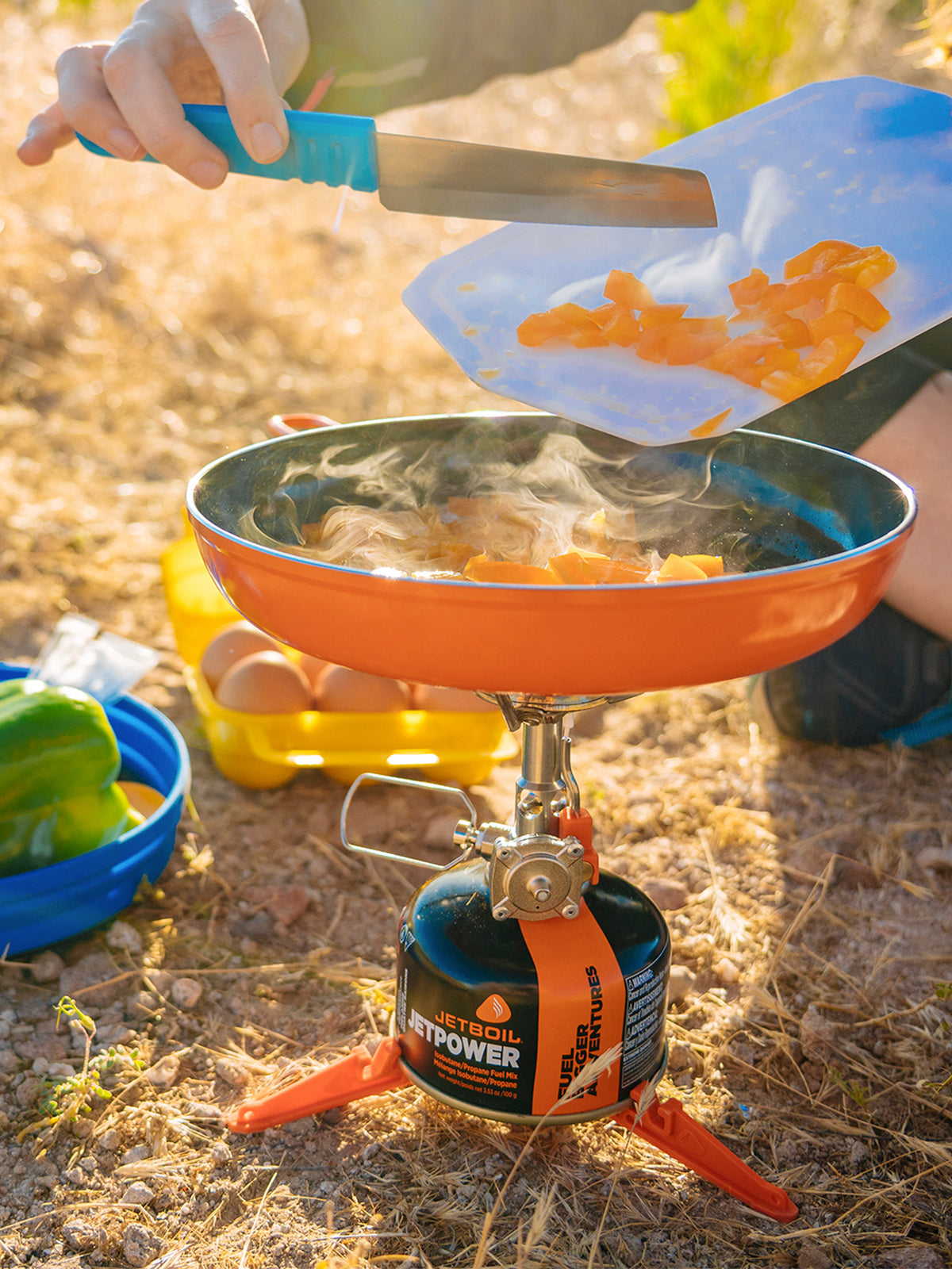 Jetboil Summit Skillet Pan being used to cook meal