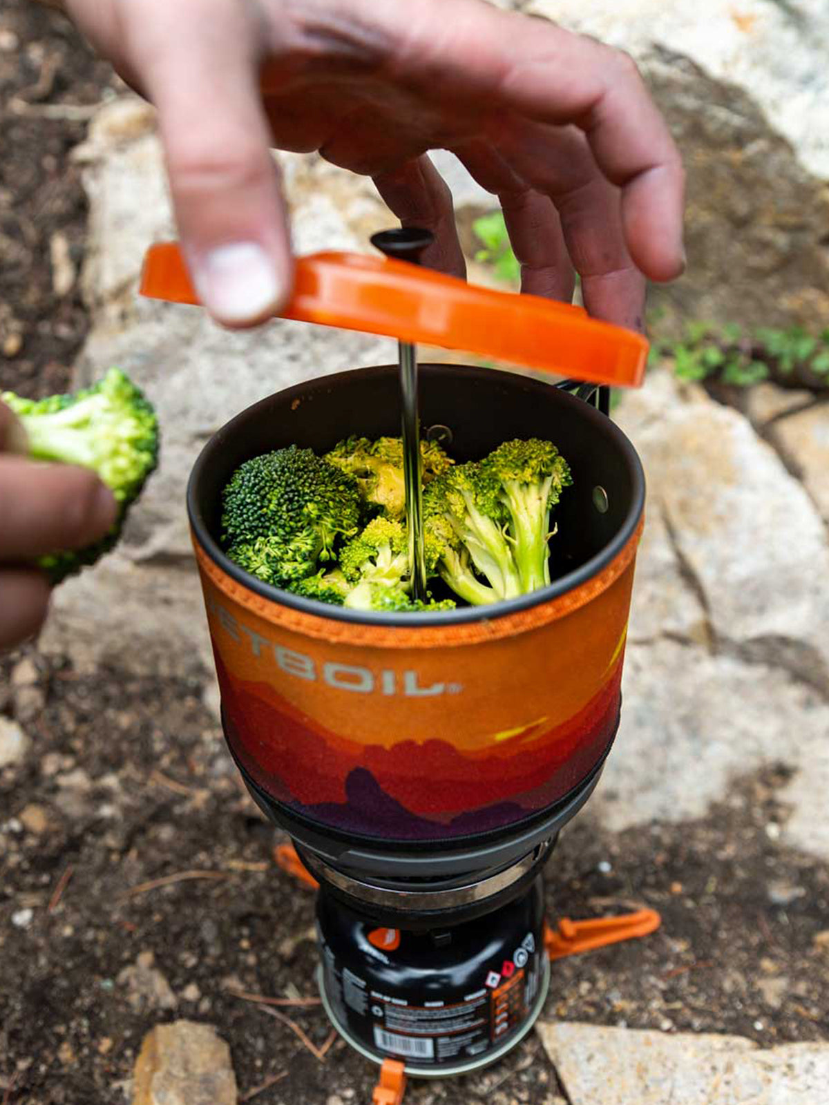 Jetboil Silicone Coffee Press used to steam boil