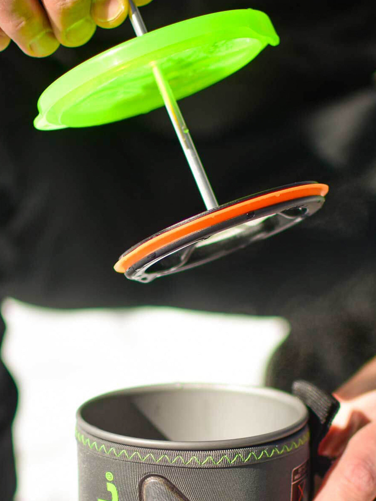 Jetboil Silicone Coffee Press being used