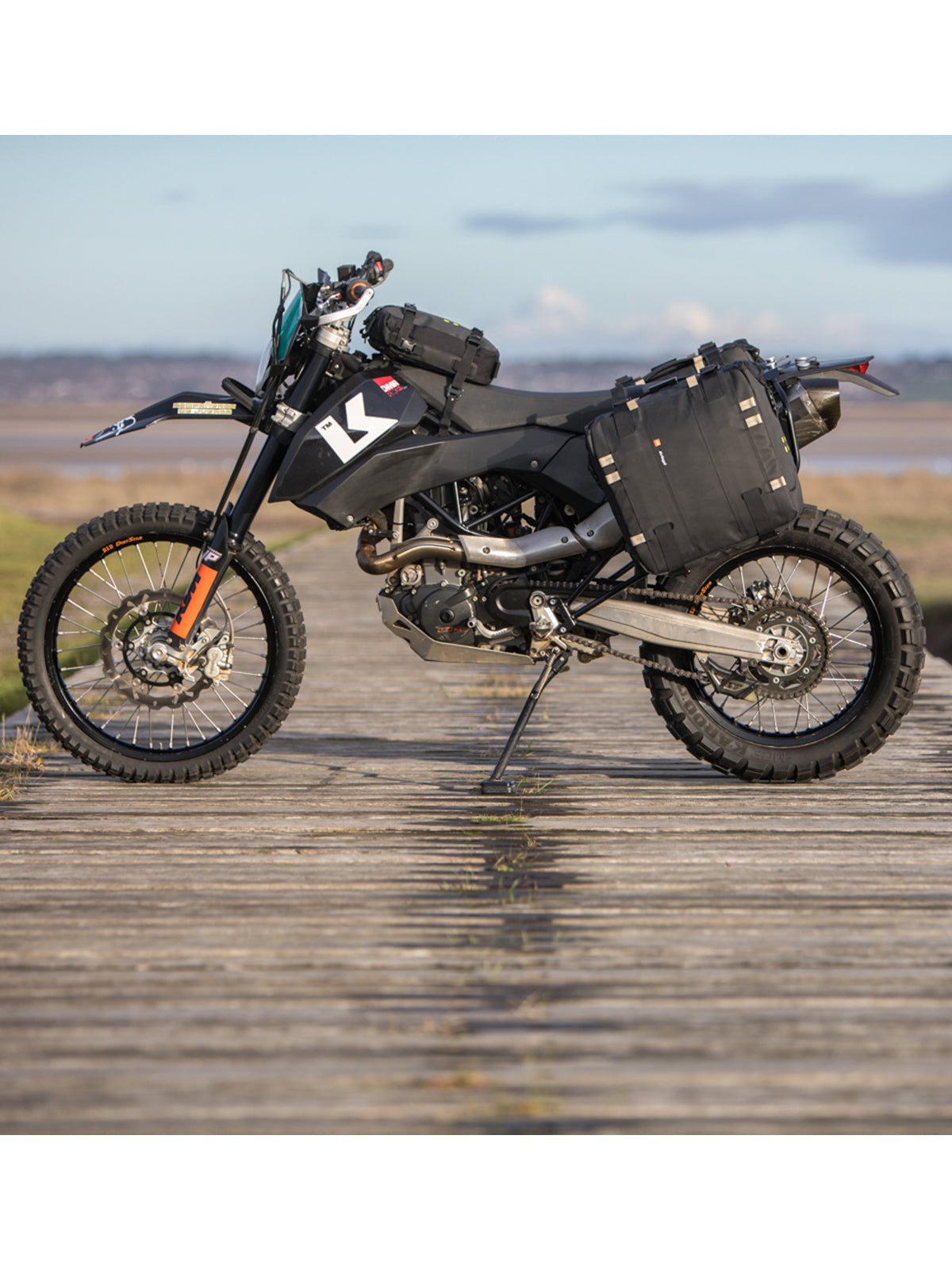 Side view of Kriega OS-6 Adventure Pack fitted to KTM