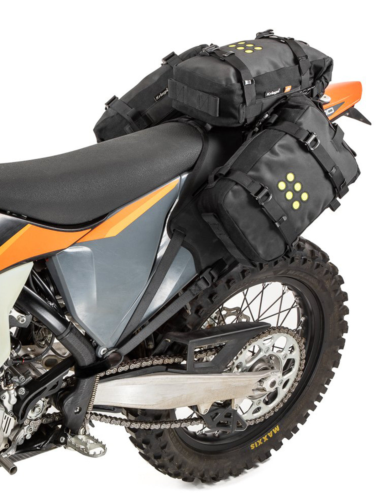 Kriega OS BASE Dirtbike with three OS6 adventure packs