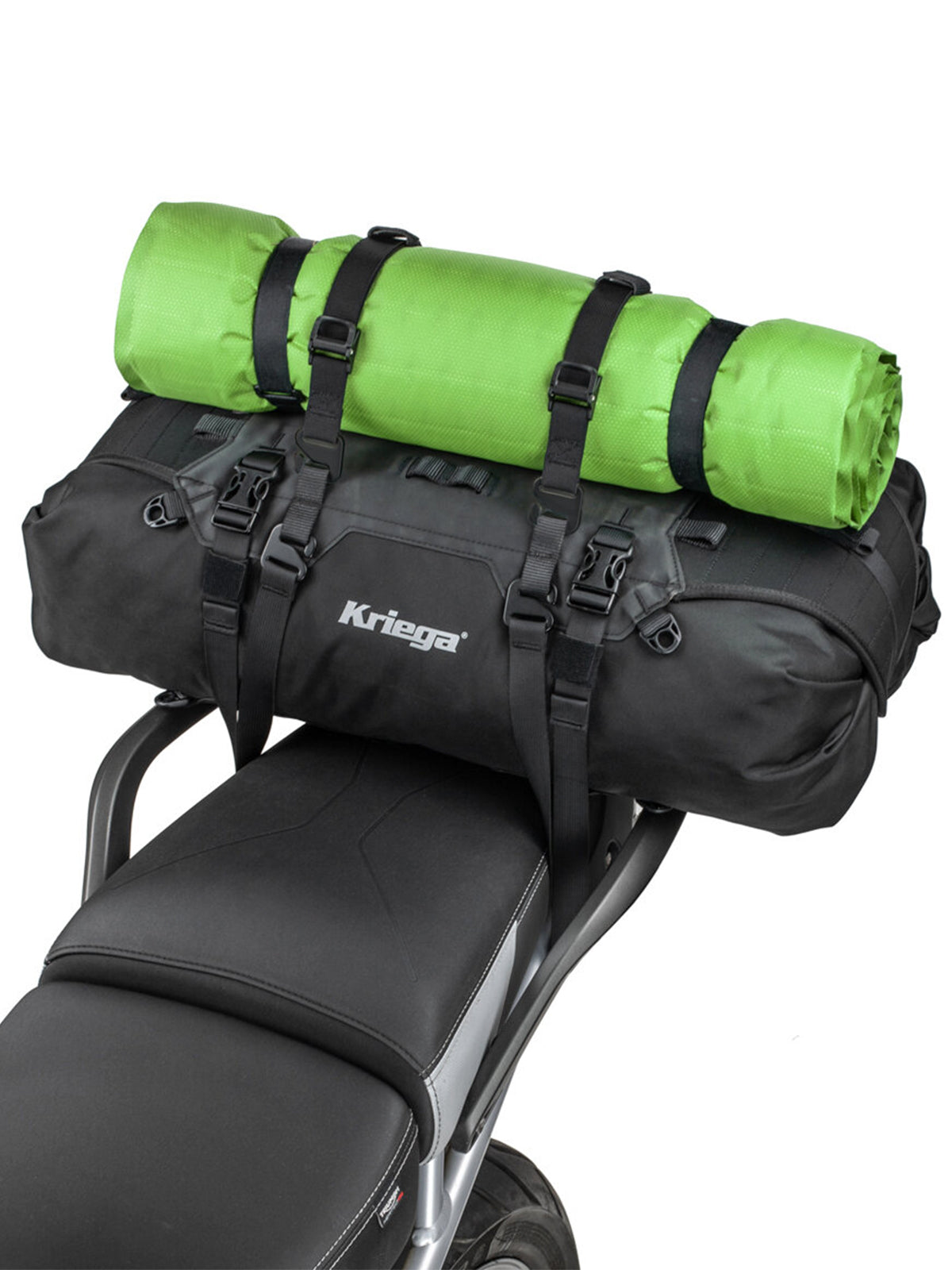 Kriega OS Mini Cam Straps holding camping equipment