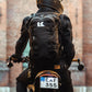 back view of motorbike rider wearing Kriega R22 Backpack