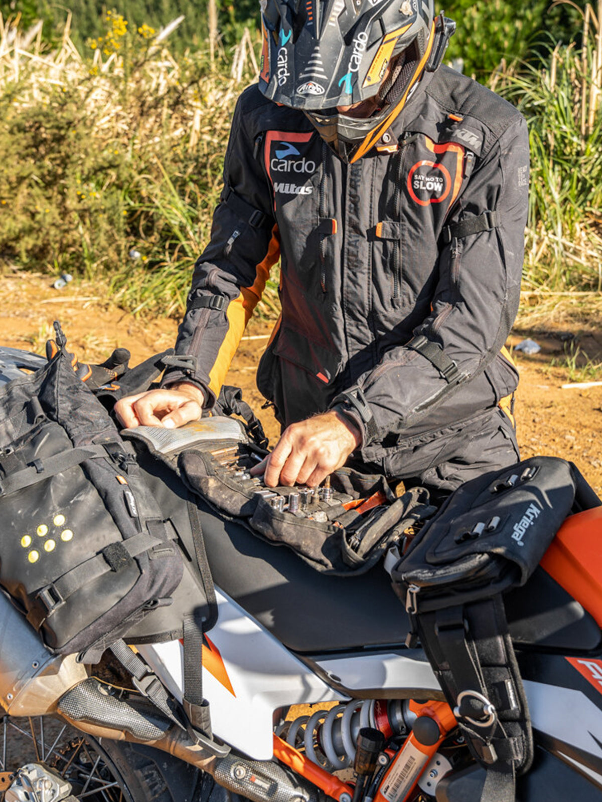 chris birch with his tool kit out and Kriega R8 Waist Pack