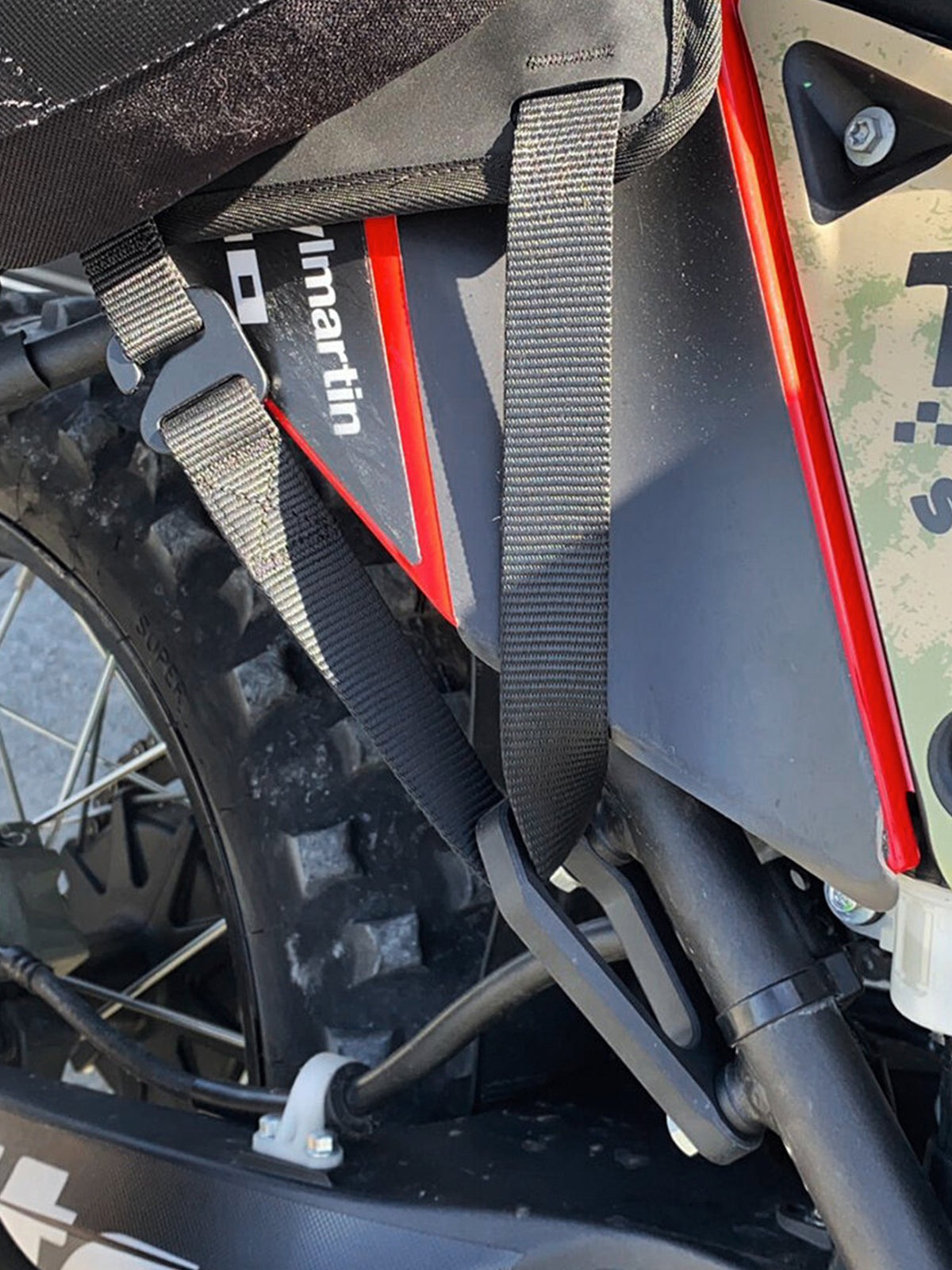 Kriega OS Footrest Eliminator Yamaha T7 fitted to bike with webbing