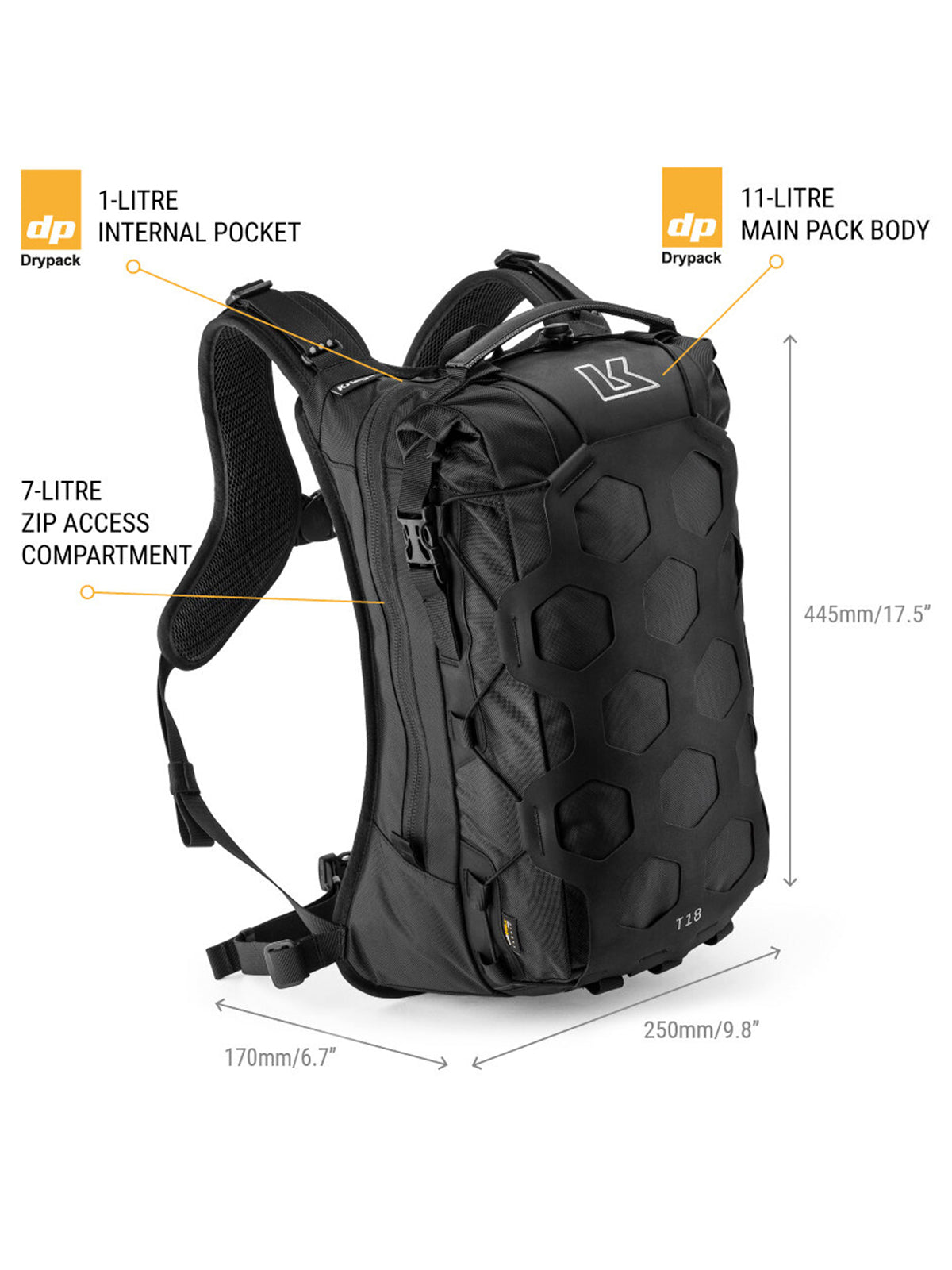 Kriega Trail18 Adventure Backpack dimensions