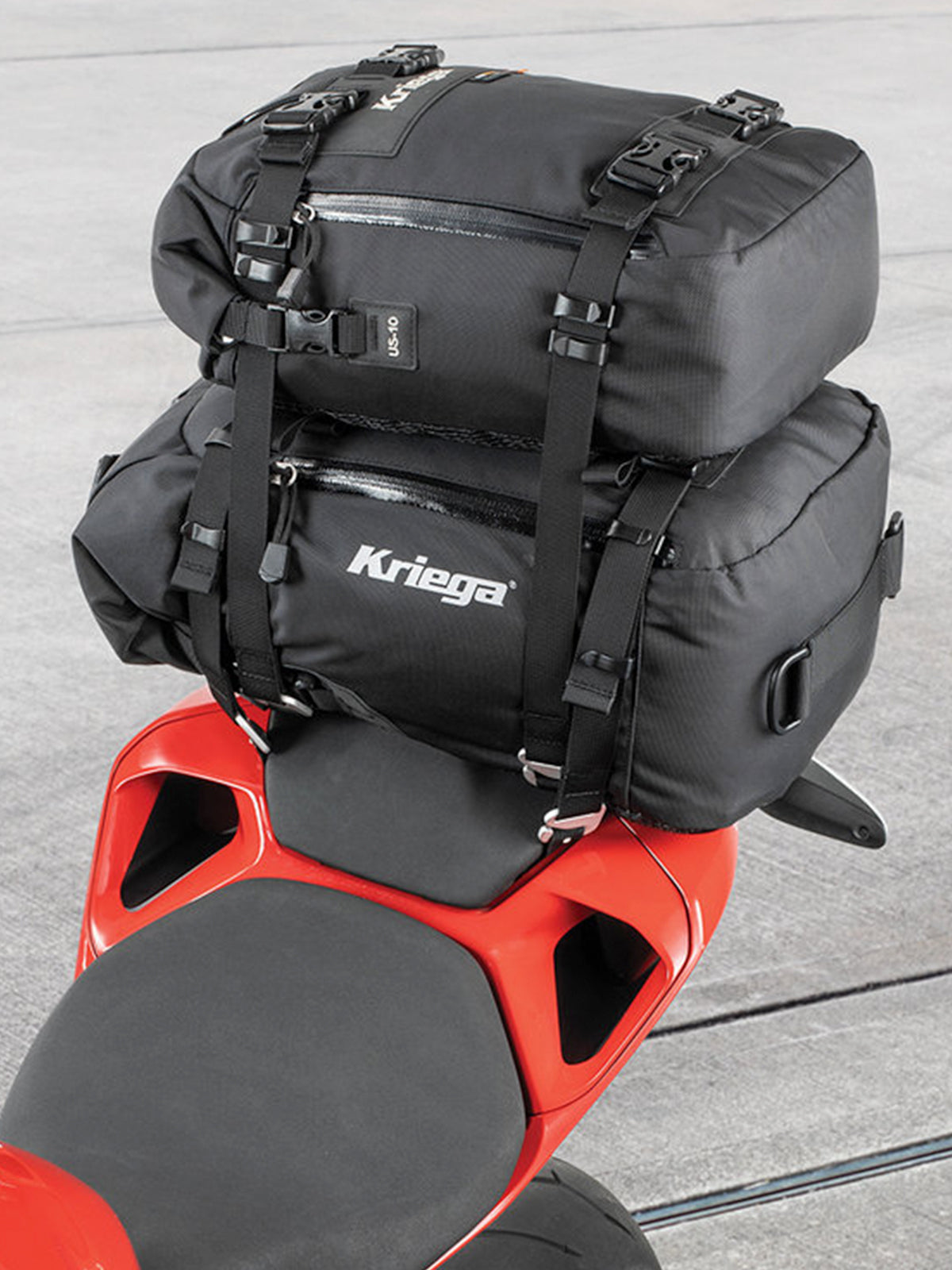 Kriega US10 Drypack attached onto another top bag