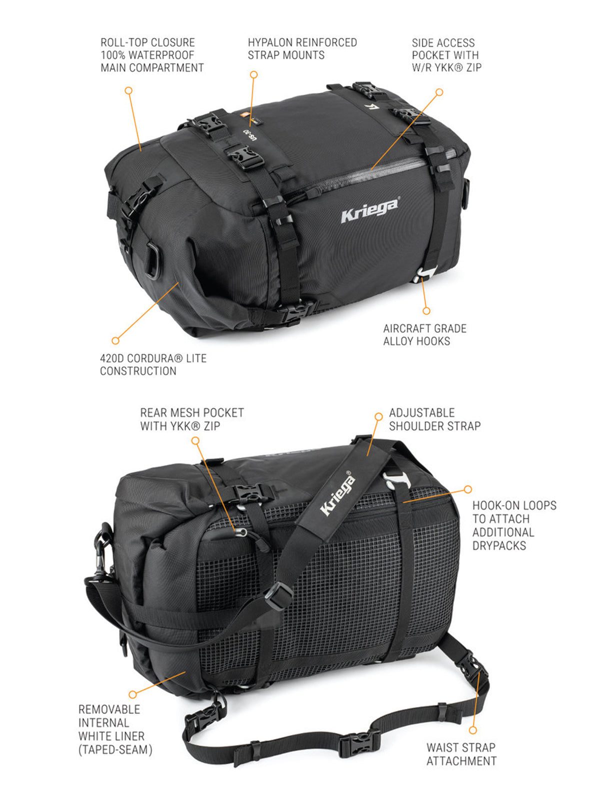 Kriega US30 Drypack bullet points